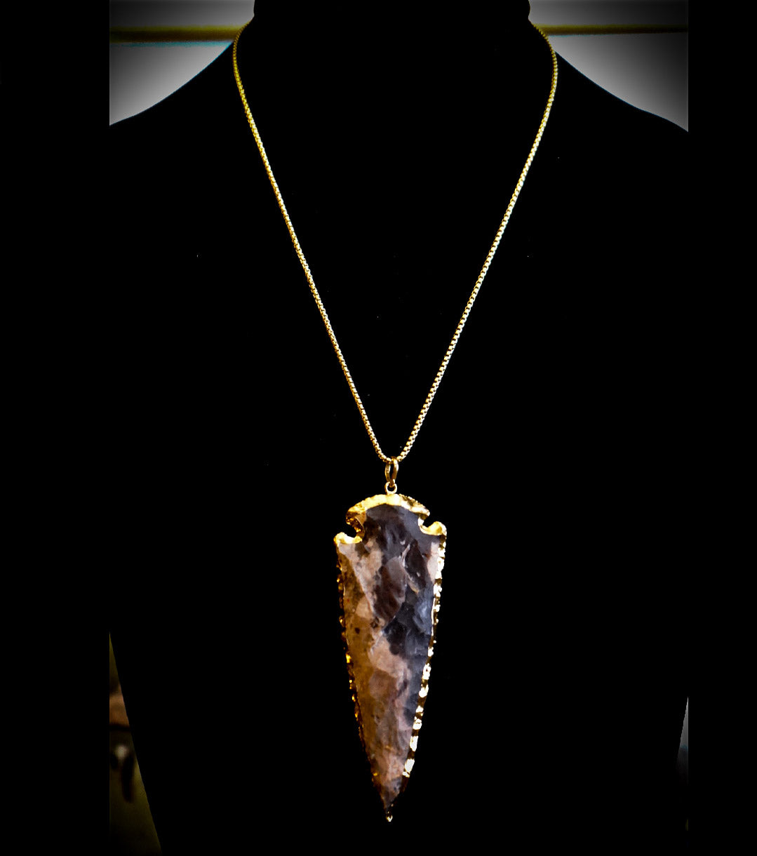 Agate Spearhead with Gold Leaf Pendant Necklace